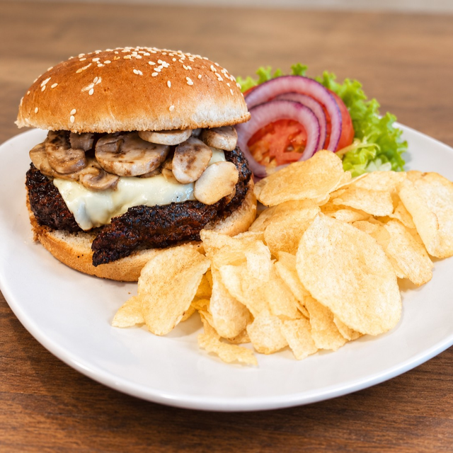 Mushroom Swiss Burger.